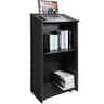 VEVOR - Podium Stand, 47 in Hostess Stand with 4 Rolling Wheels, Wood Podium with Storage Shelves, and Slant Desktop - Black