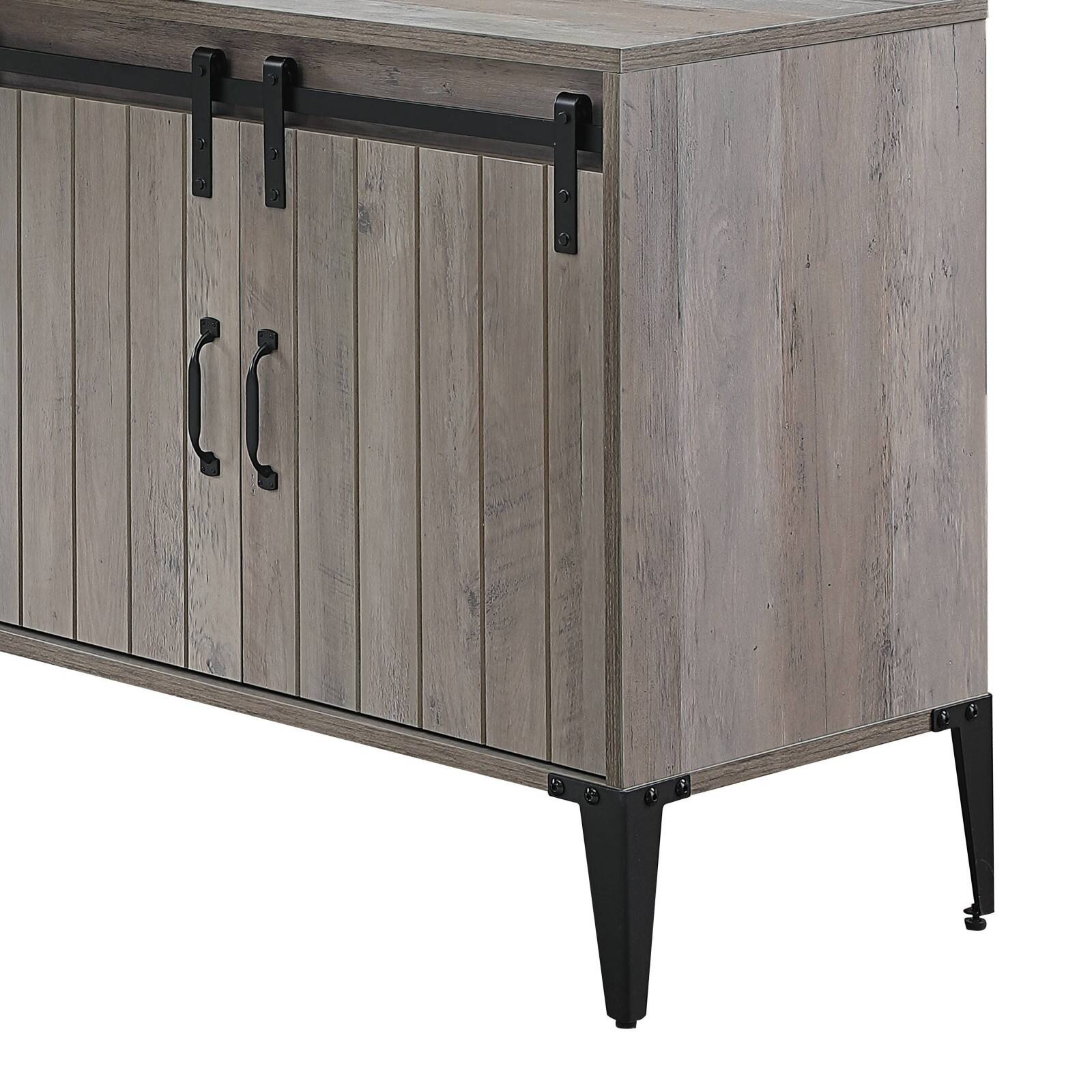 Alt View 4. Glintex - 48" Rustic L-Shaped Writing Desk, Sliding Barn Door Storage, Built-In Cord Management, Sturdy Black Metal Legs - Grey+Black.