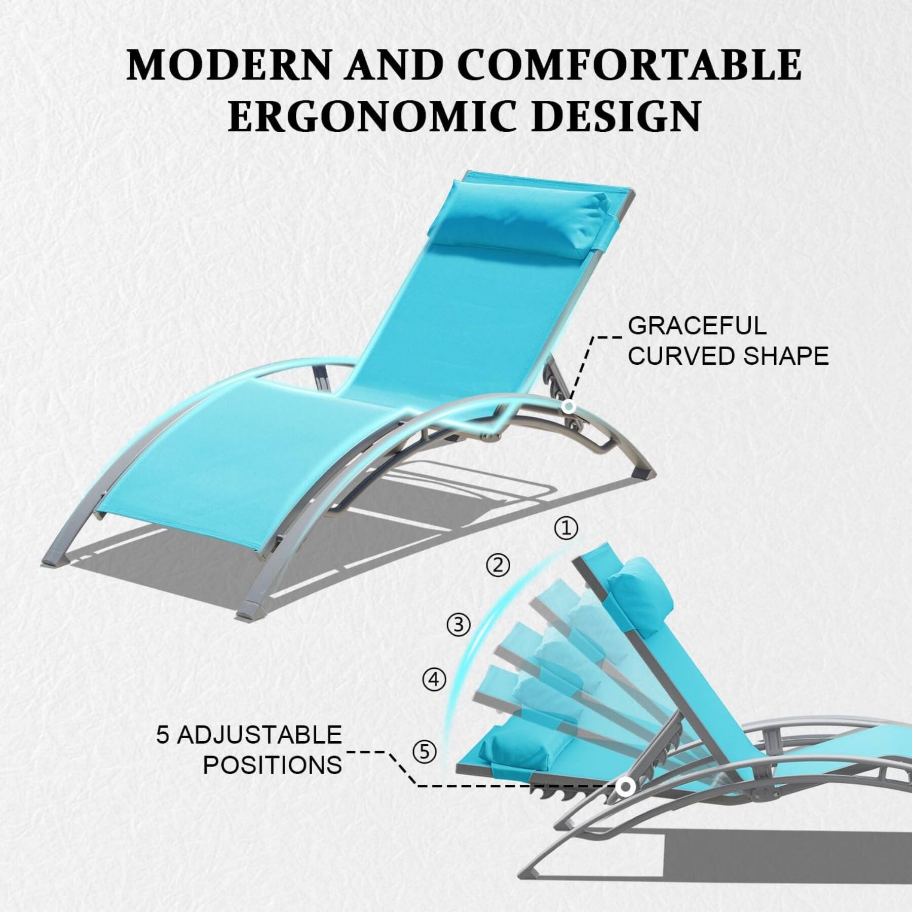 MODERN AND COMFORTABLE ERGONOMIC DESIGN

GRACEFUL CURVED SHAPE

5 ADJUSTABLE POSITIONS