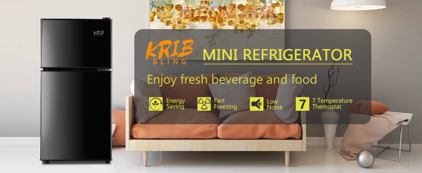 Krib Mini Refrigerator Bling  
Enjoy fresh beverage and food  
Energy Saving  
Fast Freezing  
Low Noise  
7 Temperature  
7 Thermostat