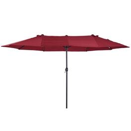 Outsunny - Extra Large 15 ft Patio Umbrella, Double-Sided Large Outdoor Umbrella with Crank Handle and Air Vents for Backyard - Wine Red
