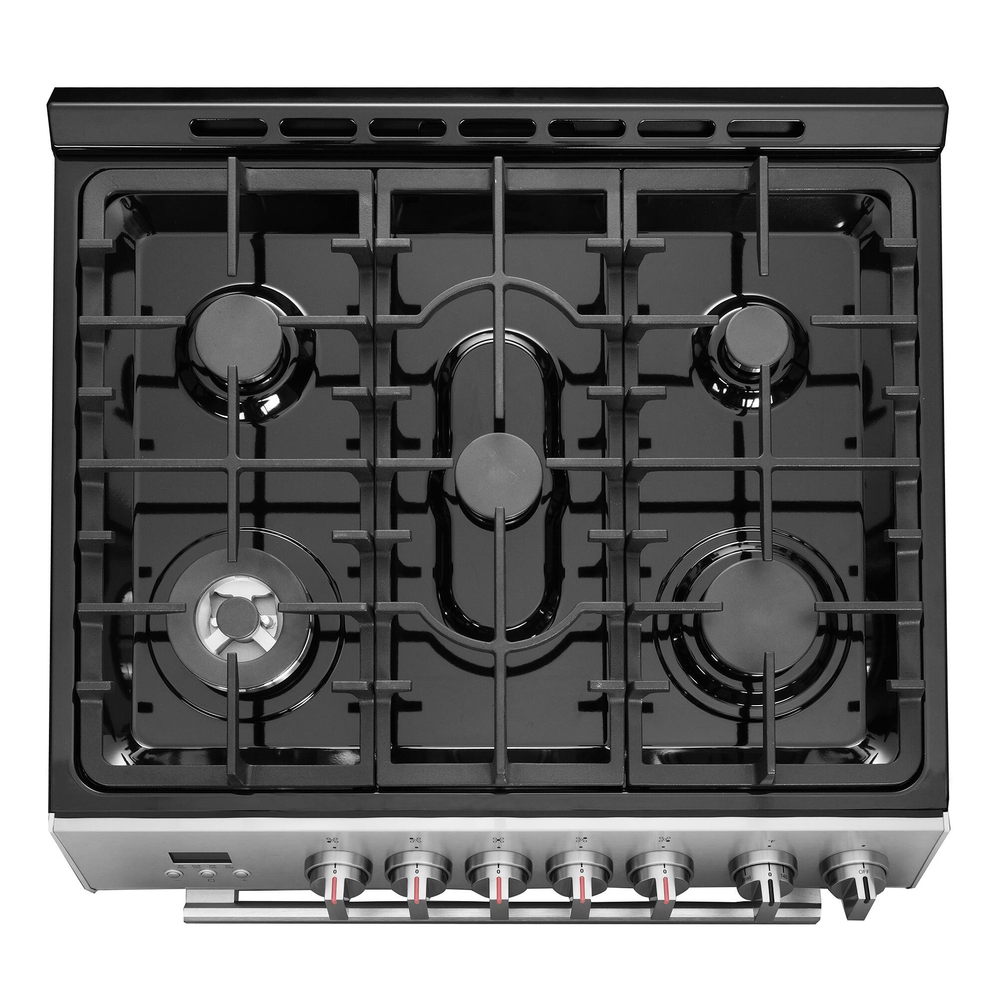 Alt View 8. COSMO - COS-305AGC 30 in. Nebula Collection 5.0 cu. ft. Gas Range, 5 Burners, Rapid Convection Oven, Cast Iron Grates - Stainless Steel.
