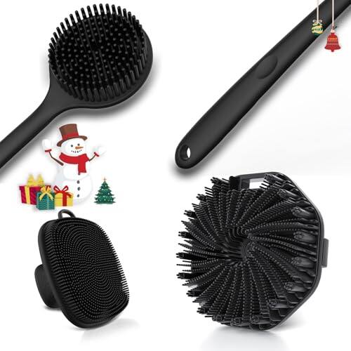 Front. DORLUKFU - 3 PCS Silicone Bath Brush Set,Back Scrubber & Body Brush & Face Brush Set, Super-Exfoliating & Lathering Body Scrubber,.