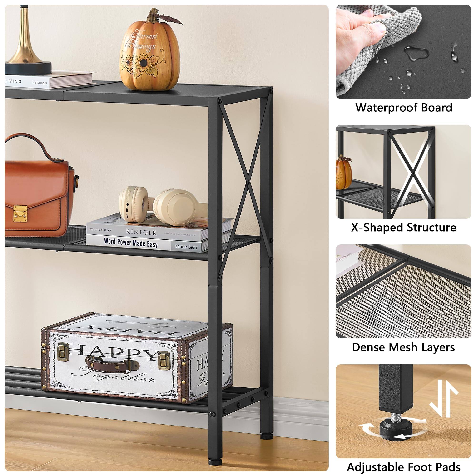 Sure, here is the corrected and grouped text from the image:

- **Sarrest Harvest Living**
- **FASHION**
- **KINFOLK**
- **Word Power Made Easy**
- **Norman Lewis**
- **HAPPY Together**
- **Waterproof Board**
- **X-Shaped Structure**
- **Dense Mesh Layers**
- **Adjustable Foot Pads**