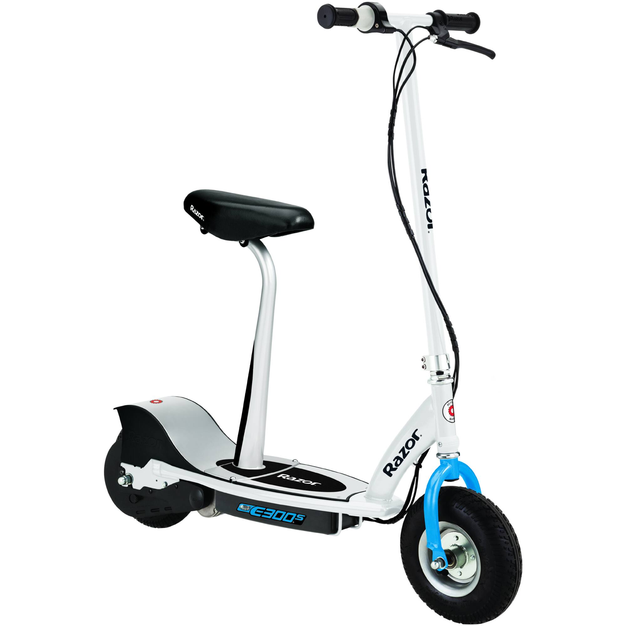 Razor - E300S Seated Electric Scooter for Kids, Pneumatic Tires, Seat, White/Blue - White, Blue price history on PriceWatchPro