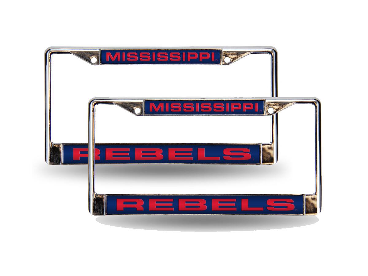 Mississippi Ole Miss Rebels Chrome Metal (Set of 2) Laser Cut License Plate Frame