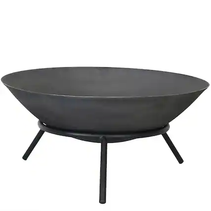 Front. Sunnydaze - 22 in Raised Cast Iron Fire Pit Bowl with Stand - Dark Grey.