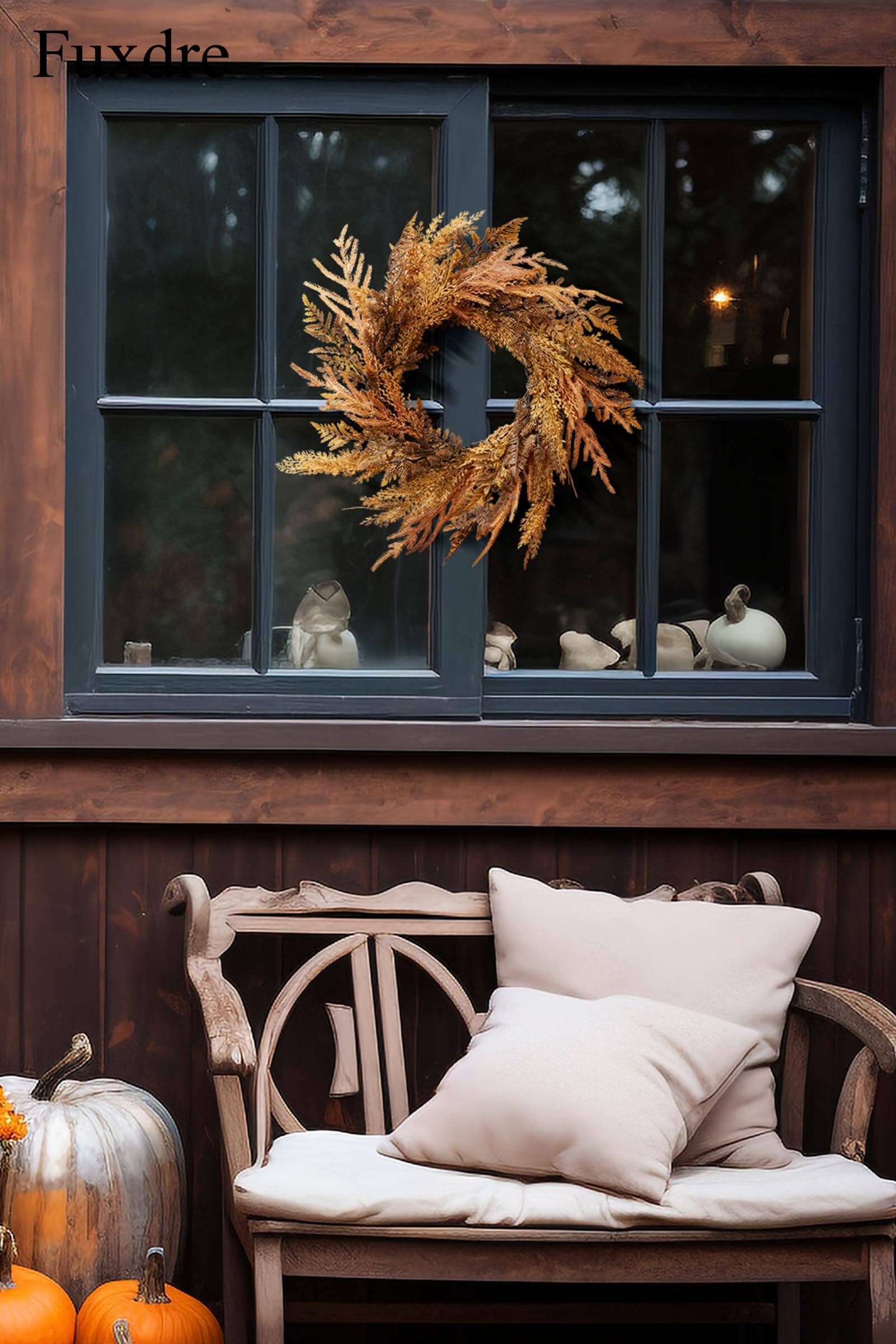 Front. Siljoy - 16-Inch Fall Farmhouse Wreath, Pine Needles Pinecones Wheat, Indoor/Outdoor Fall Christmas Decor - yellow.