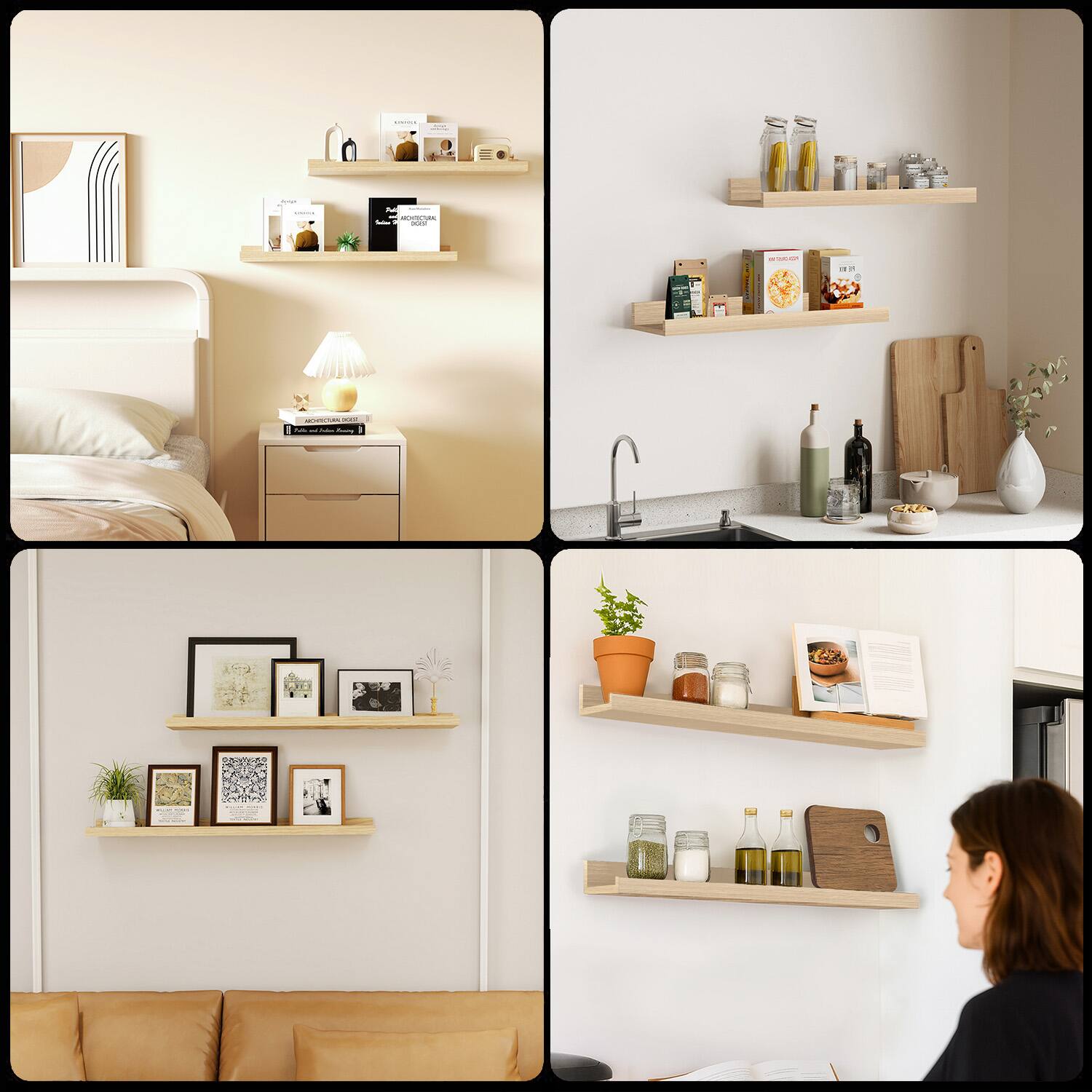 Alt View 8. BOMEDA - 2 Pack 24 in Floating Picture Ledge Shelves, Modern Wood Wall Shelf for Photos, Books, Room Decor for Living Room - Oak.