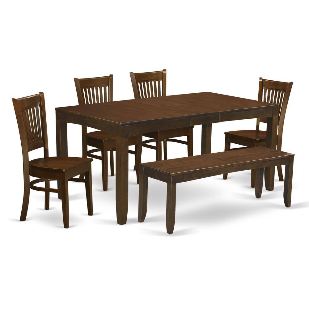 Front. East West Furniture - 6-Pc Table with a 12" Leaf and 4 Wood Chairs Plus Bench - Espresso.
