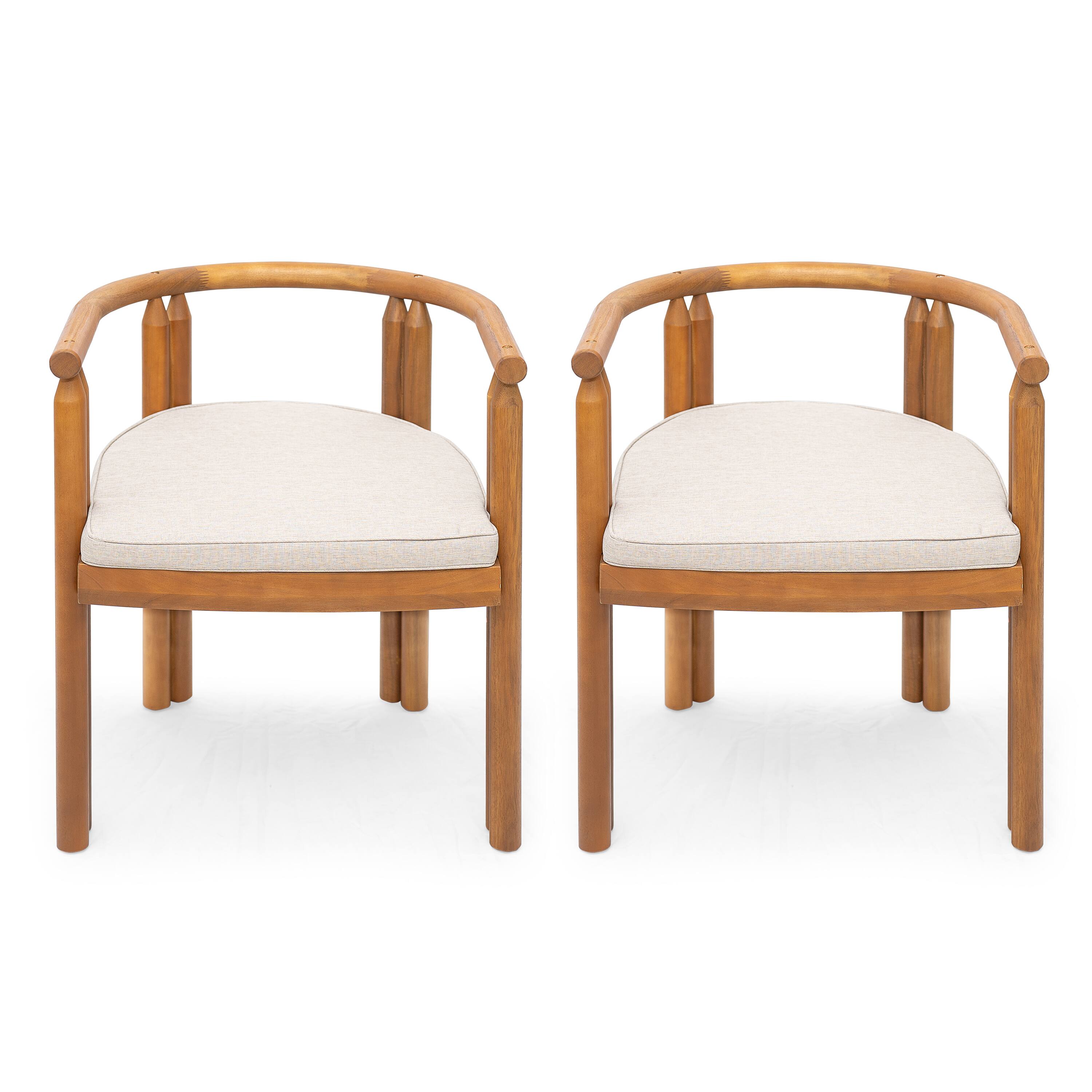 Back. Mondawe - Set of 2 Acacia Wood Armrest Dining Chair with Cushion - Teak+ Beige.