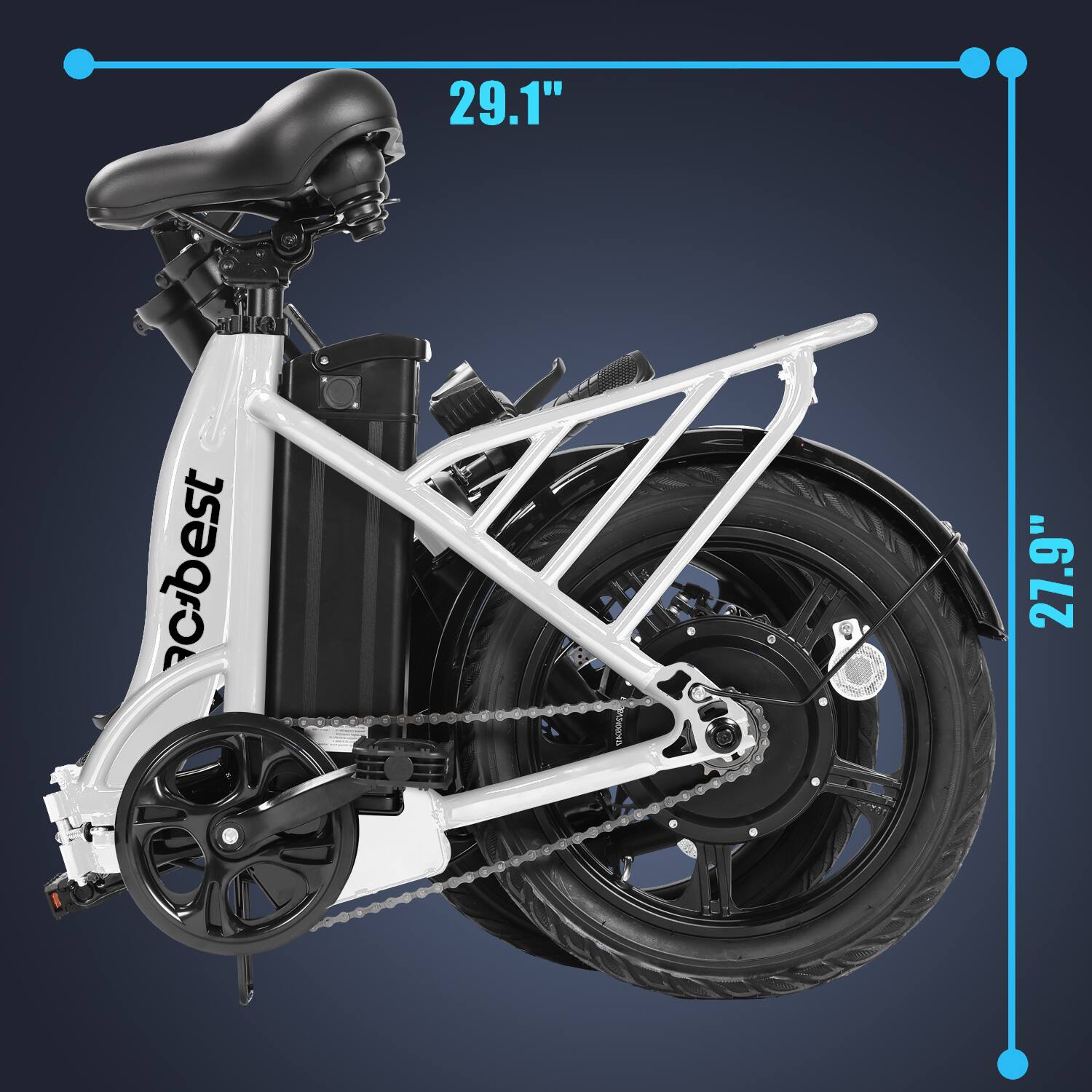 The text on the image reads "29.1" and "27.9". These measurements are likely referring to the height or length of the bike.
