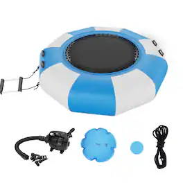 VEVOR - Inflatable Water Bouncer, 6.5ft Recreational Water Trampoline, Portable Bounce Swim Platform with 3-Step Ladder - Blue, white, black