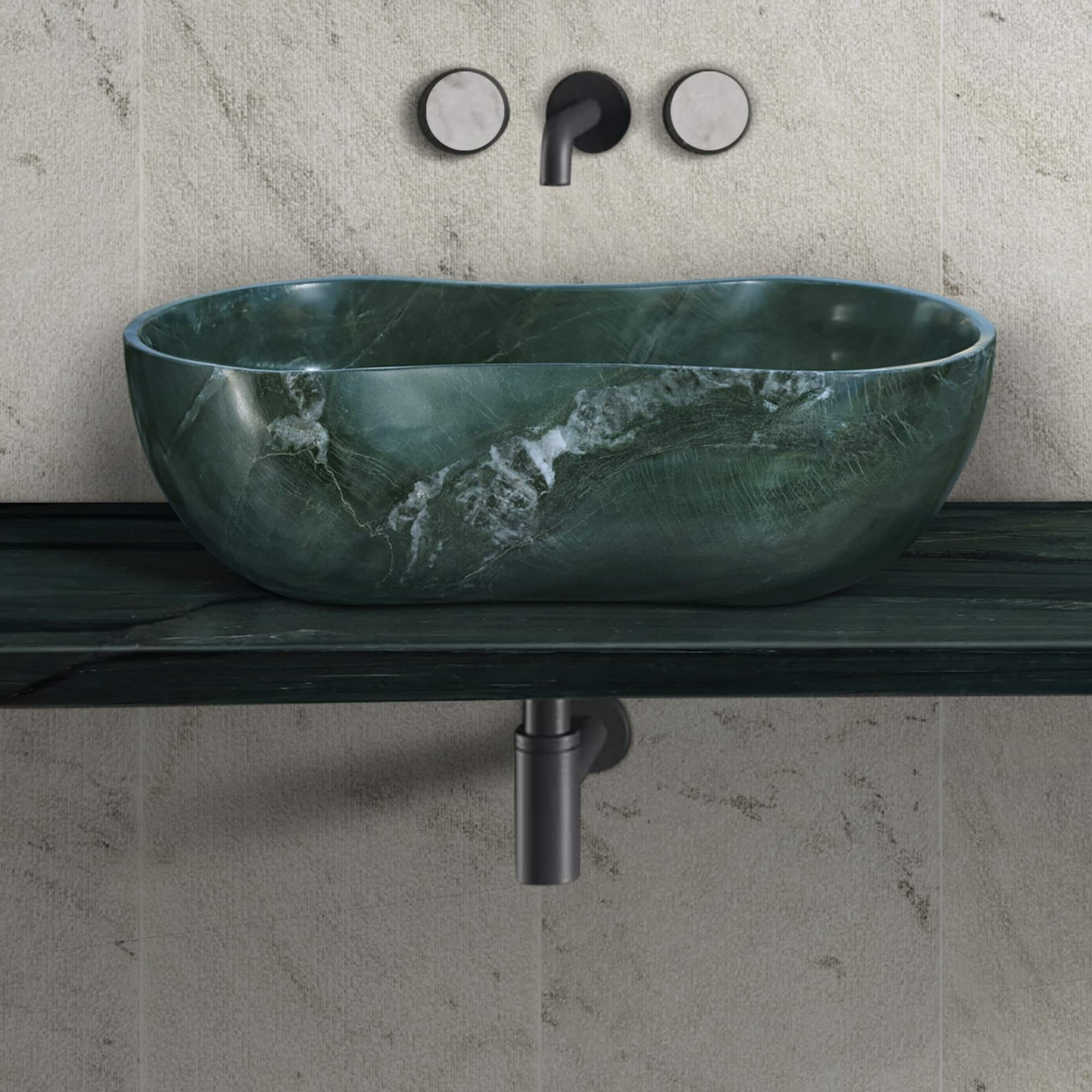 Elegant Natural Marble Bathroom Vessel Sink with Polished Surface, Wavy Design for Modern Decor