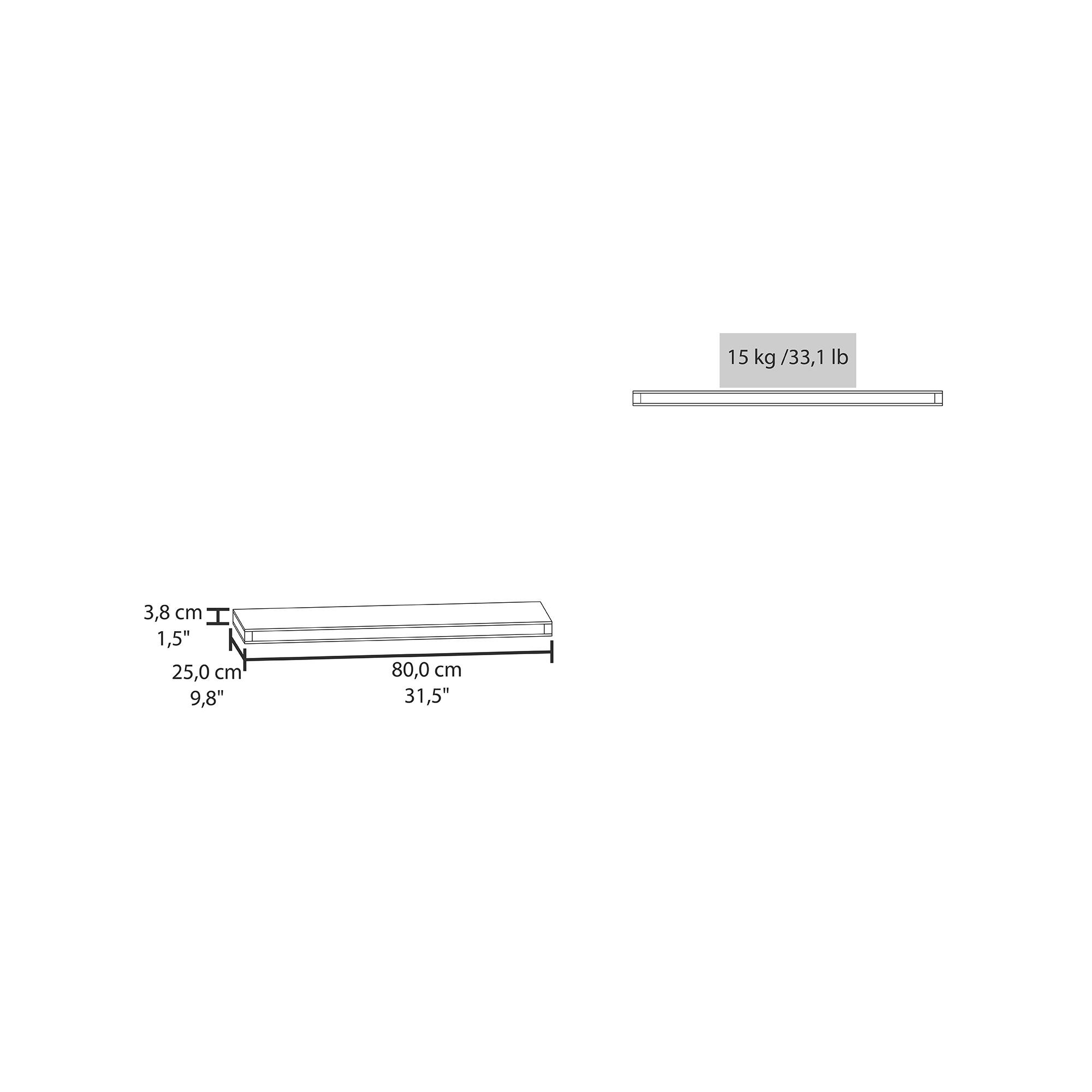 15 kg / 33,1 lb

3,8 cm / 1,5"

25,0 cm / 9,8"

80,0 cm / 31,5"