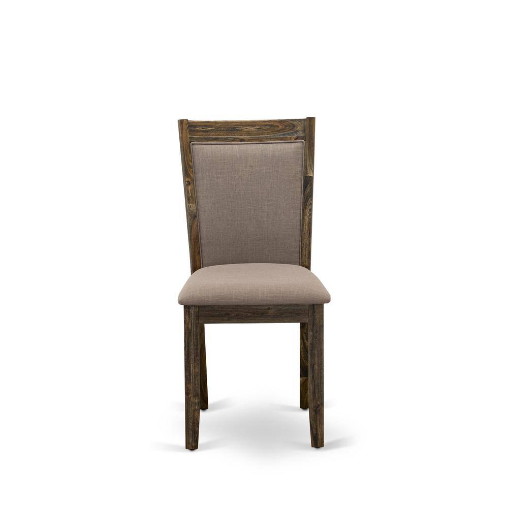 Angle. East West Furniture - V726MZ748-5 - 5-Pc Modern Dining Set - 4 Parson Chairs and 1 Dining Room Table (Distressed Jacobean Finish) - Multi-Color.