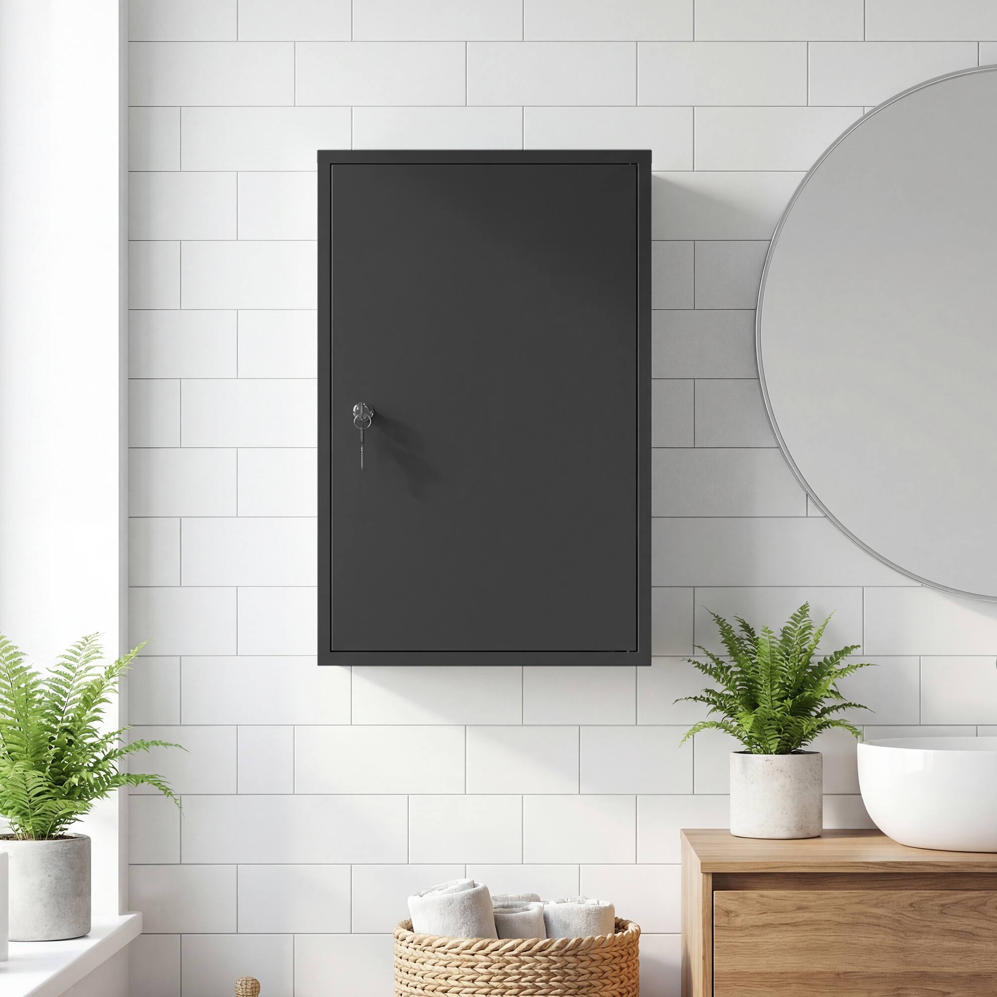 Alt View 8. Kleankin - Mount Medical Cabinet, Bathroom Cabinet with 3 Tier Shelves, 2 Keys - Black.