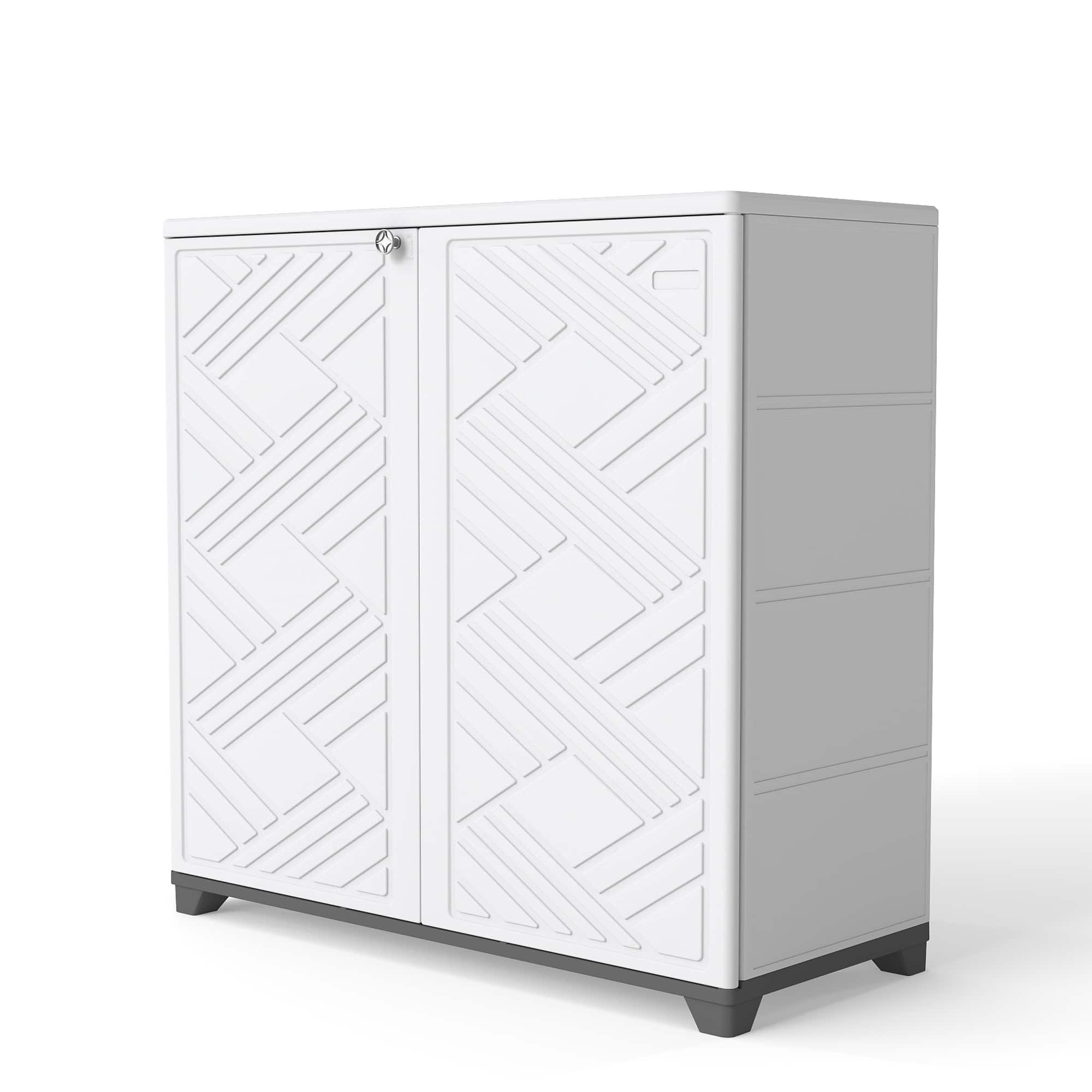 Front. Yardgrace - Outdoor Storage Locker 34.3 in. x 15.1 in. x 33.5 in Resin Large Waterproof  80 Gal. Deck Box - White No Shelves.