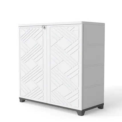 Front. Yardgrace - Diamond-Shaped Outdoor Storage Shed, All-Weather Resin Cabinet for Patio, Garden, and Backyard - White No Shelves.