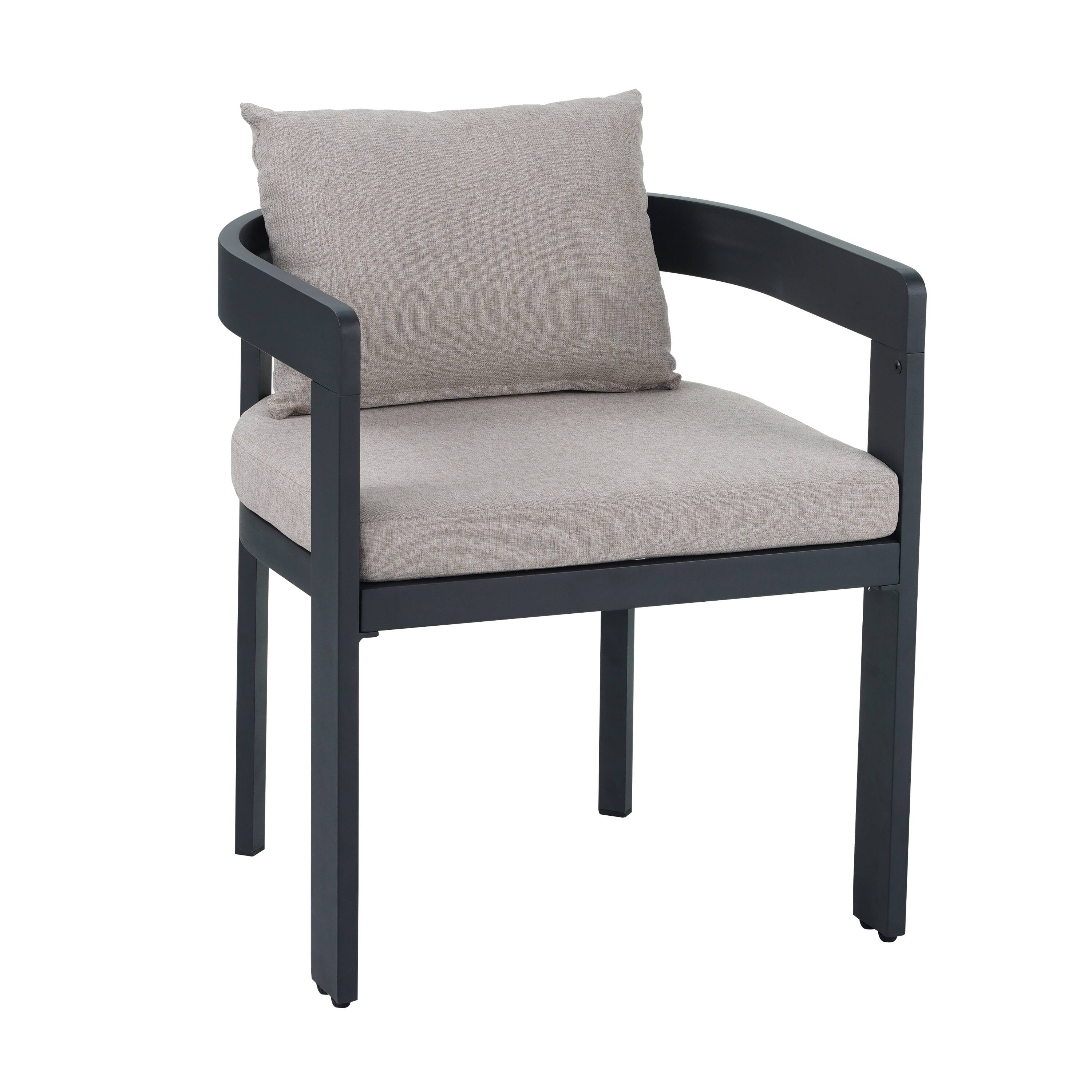 Alt View 4. Mondawe - 7 Pieces Outdoor Patio Dining Set,6 Aluminum Dining Chair with Cushion and 1 Acacia Wood Dining Table - Teak+Black.