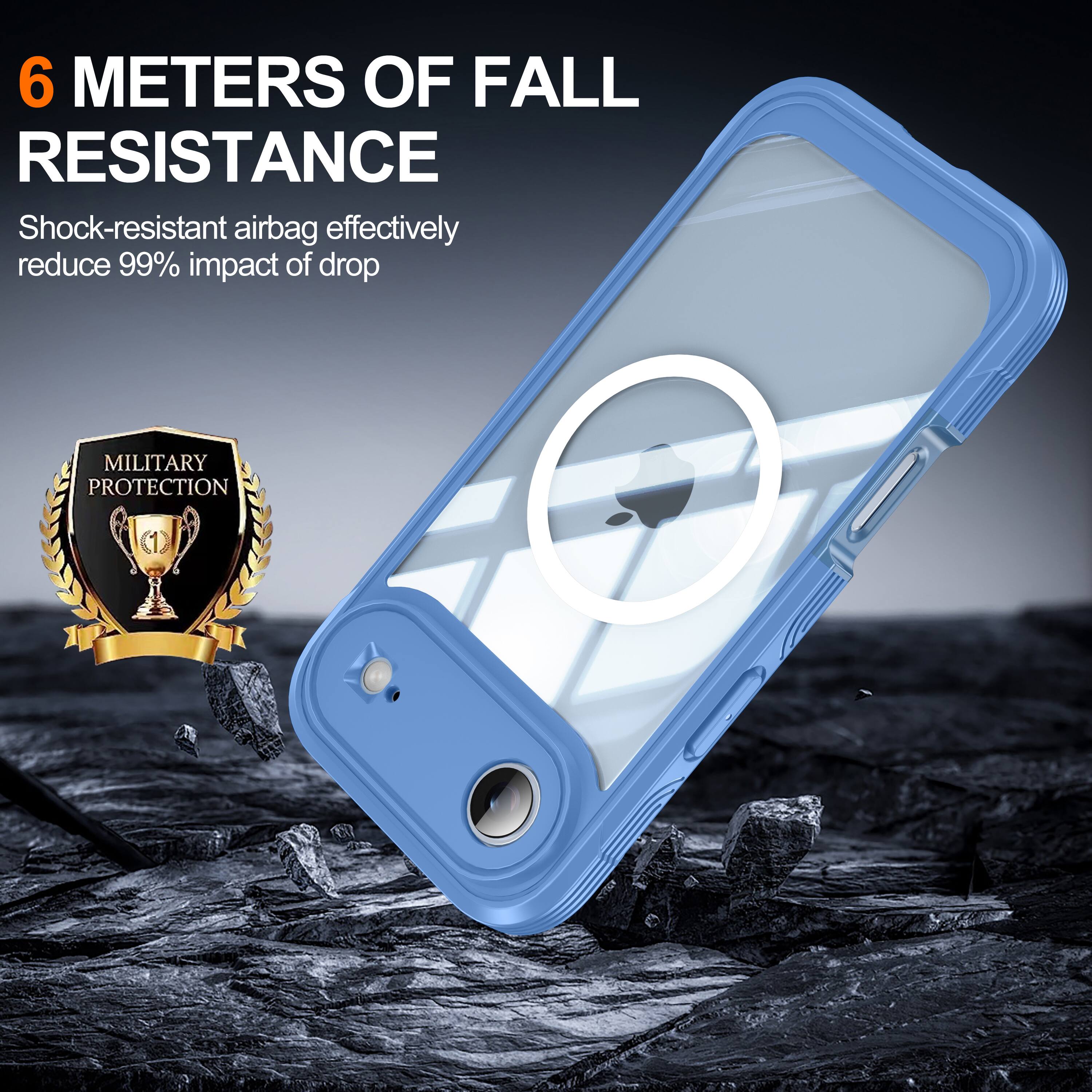 6 METERS OF FALL RESISTANCE  
Shock-resistant airbag effectively reduce 99% impact of drop  
MILITARY PROTECTION