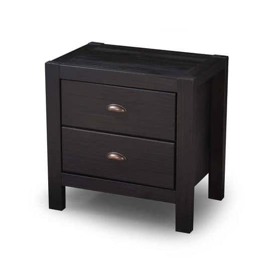 SlickBlue - Farmhouse Style 2-Drawer Nightstand in Solid Pine Wood for Bedroom - Black