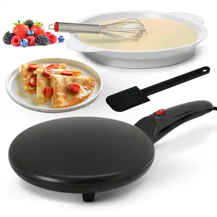 Front. NutriChef - NutriChef Electric Crepe Maker, 8-inch Nonstick Cooktop with On/Off Switch, Adjustable Temp Control (PKCRM08) - Black.