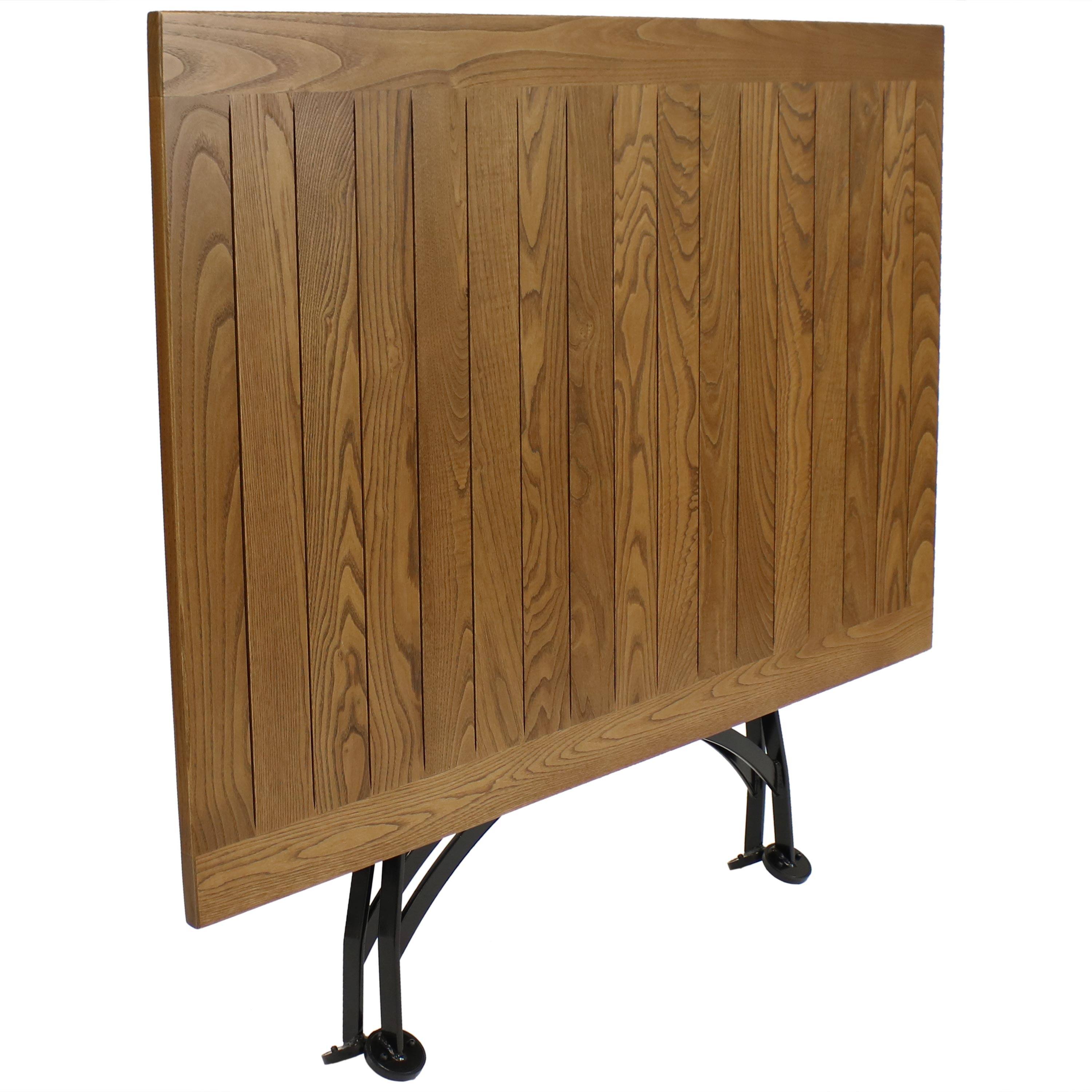 Alt View 4. Sunnydaze - 47.5 in European Chestnut Folding Rectangular Patio Dining Table - Brown.