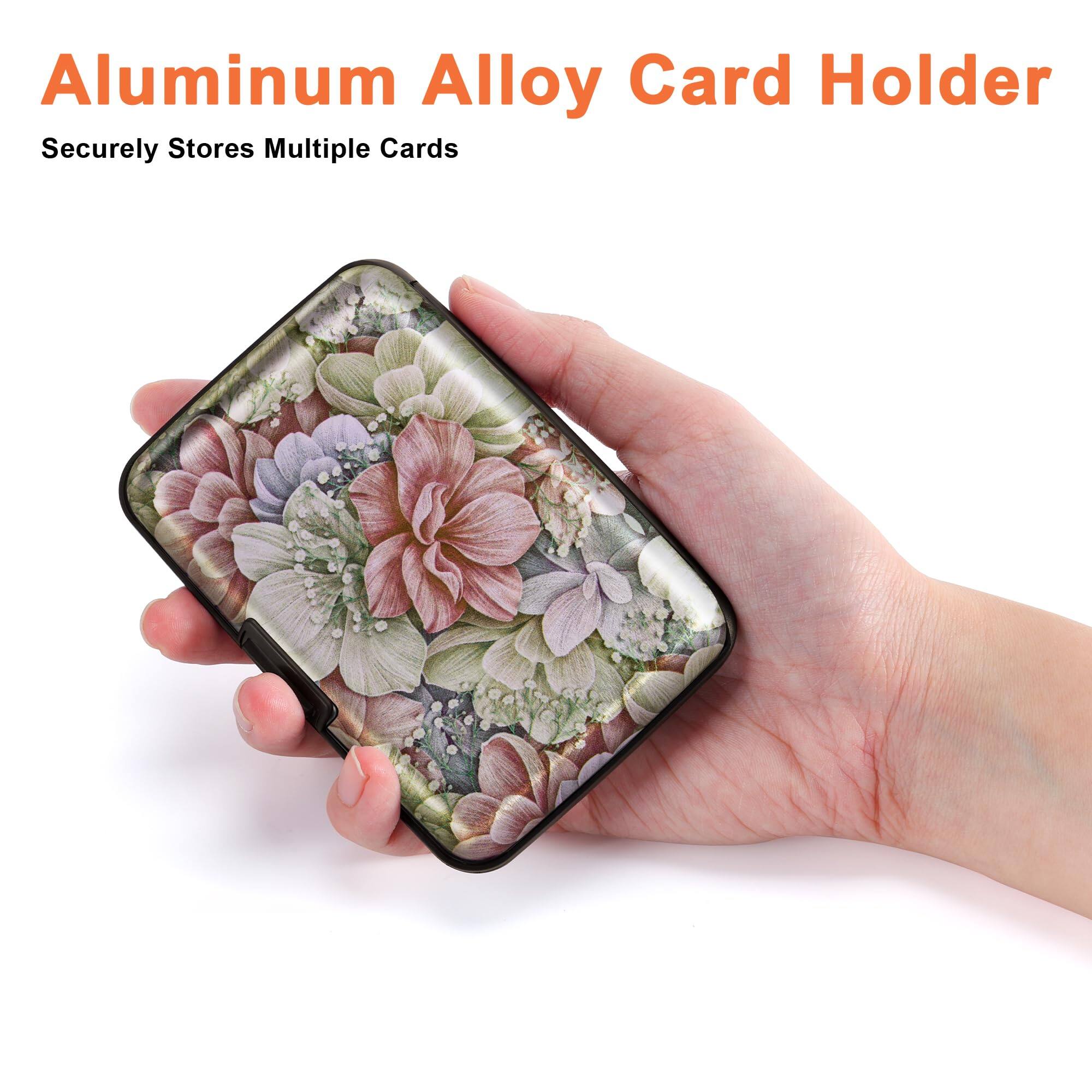 Back. Jadie Link - Credit Card Holder Women Rfid Blocking Aluminum Alloy Hard Case Small Mini Metal Wallet Men Happy Flower RFID-blocking - Silver.