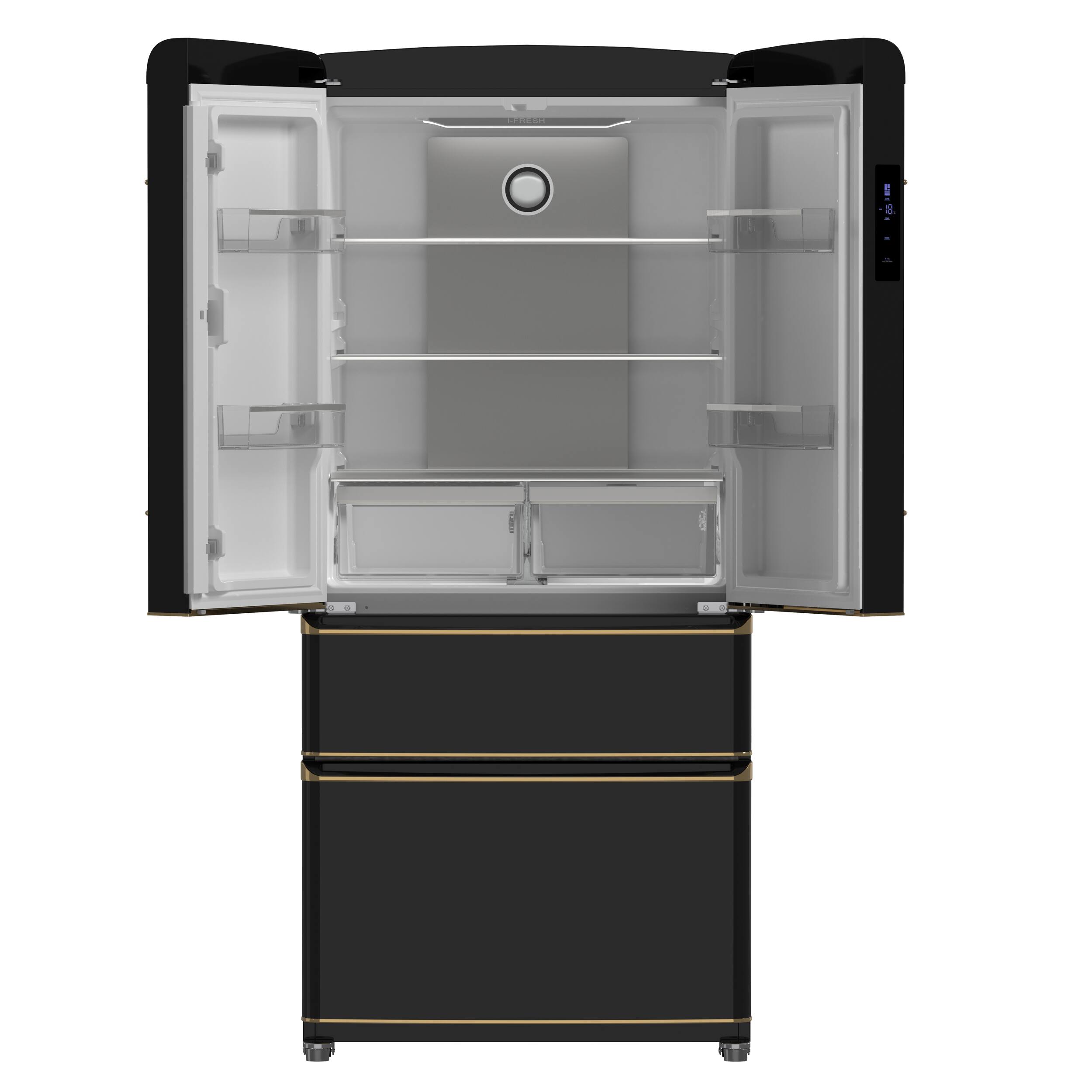 Alt View 3. Forno Appliances - Luigi 18 Cu. Ft. Counter-Depth French Door Refrigerator with Antique Brass Handles - Black.