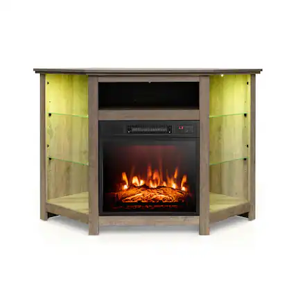 Front. SlickBlue - Corner Fireplace TV Stand with LED Lights and Smart App Control for Living Room - Grey.