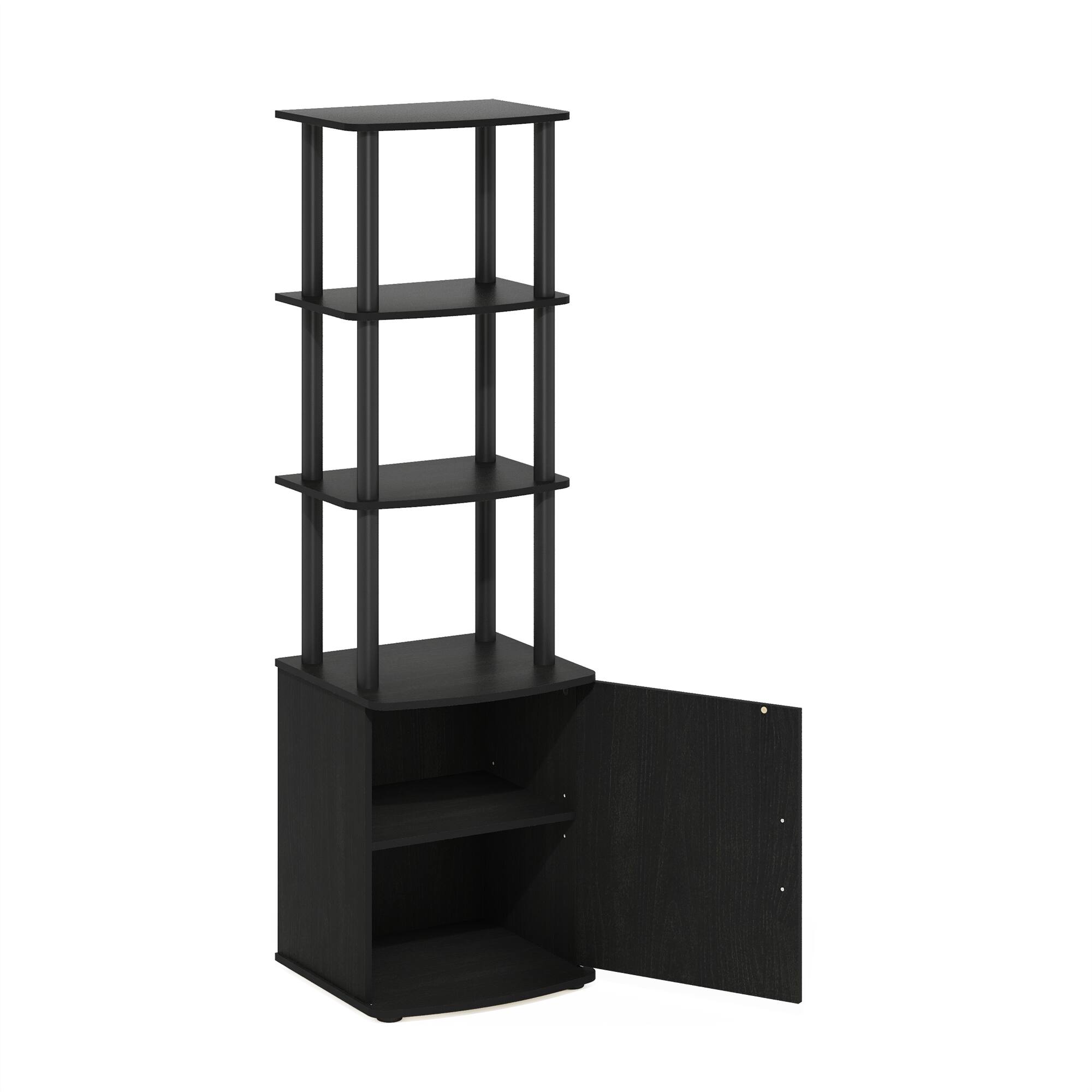 Alt View 3. Furinno - Turn-N-Tube 3-Tier Tall TV Entertainment Side Table Display Rack with Storage Cabinet, Blackwood/Black - Blackwood/Black.