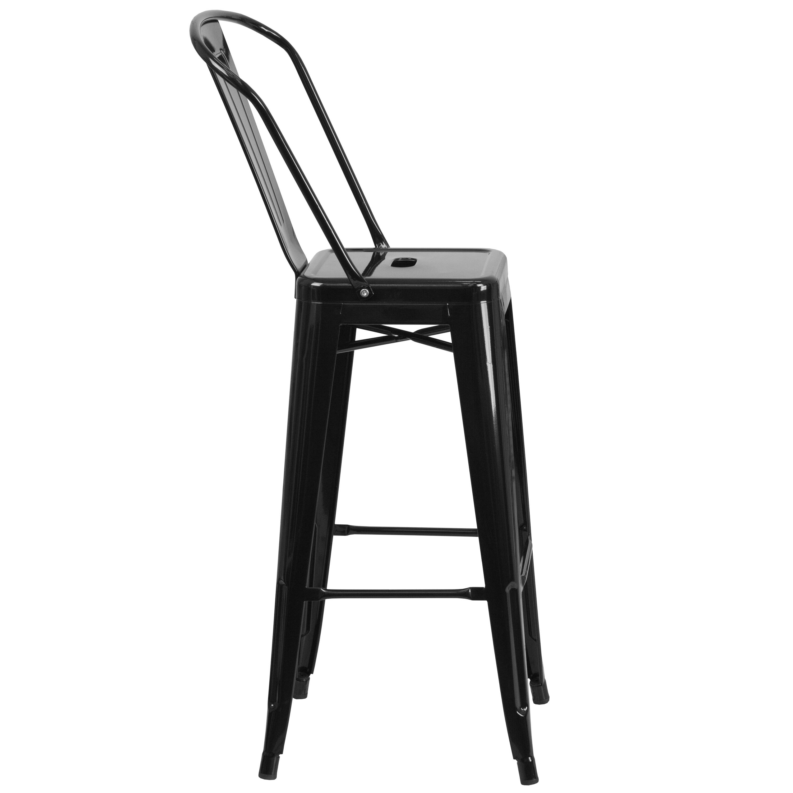 Alt View 7. Emma + Oliver - Commercial Grade 4 Pack 30" High Metal Indoor-Outdoor Barstool with Back - Black.