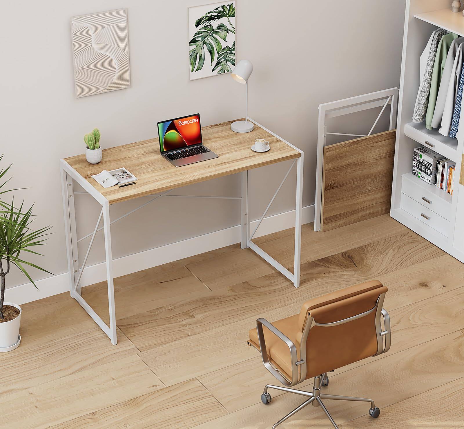 Left. HM 1810 - Small Folding Desk 39 Foldable Computer Desks Spaces Saving Writing Table For Bedroom Home Office Dorm Apa - Oak.