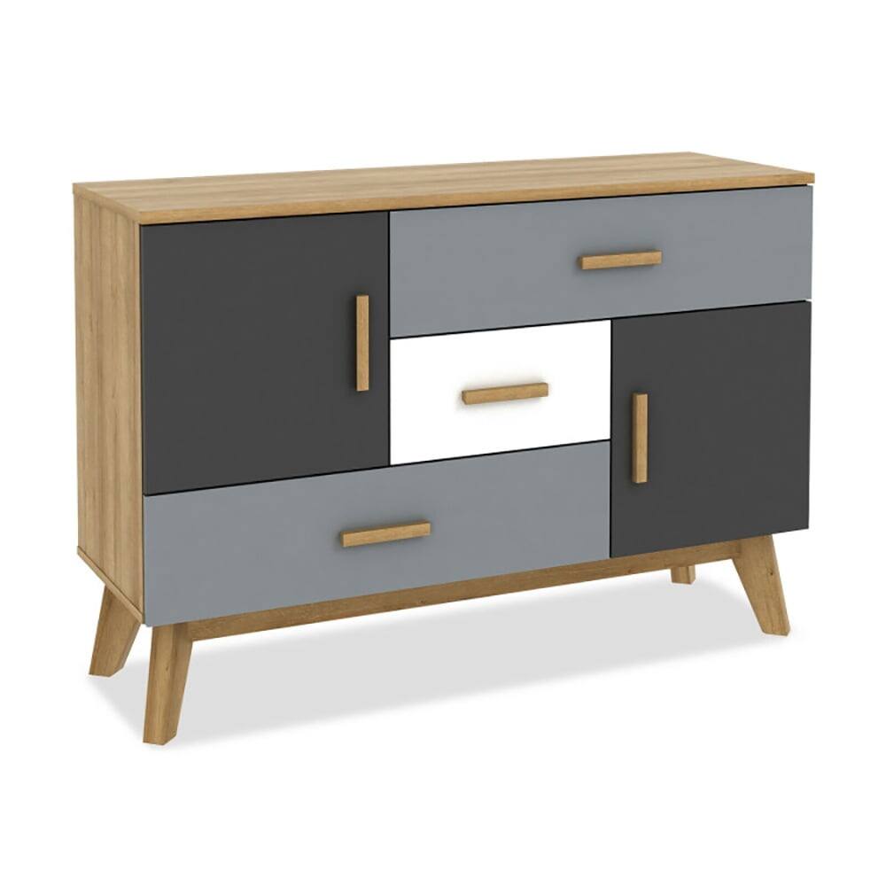 Left. Pefilos - Free-standing Storage Floor Cabinet with 2 Doors and 3 Drawers, Organizer Hallway Entryway Cabinet for Living Room - Gray.