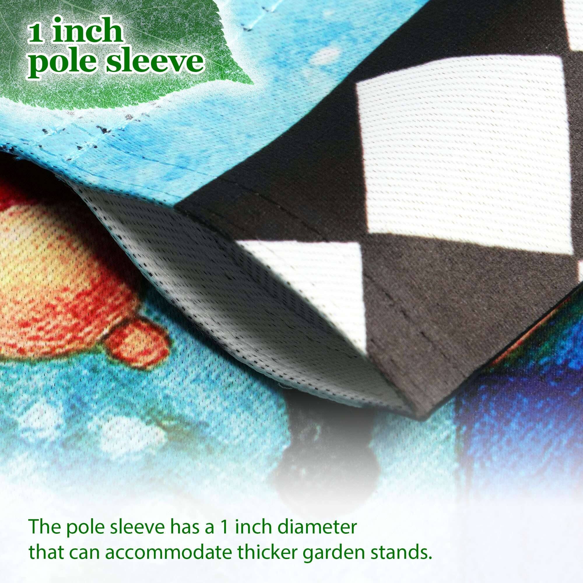 1 inch pole sleeve

The pole sleeve has a 1 inch diameter that can accommodate thicker garden stands.