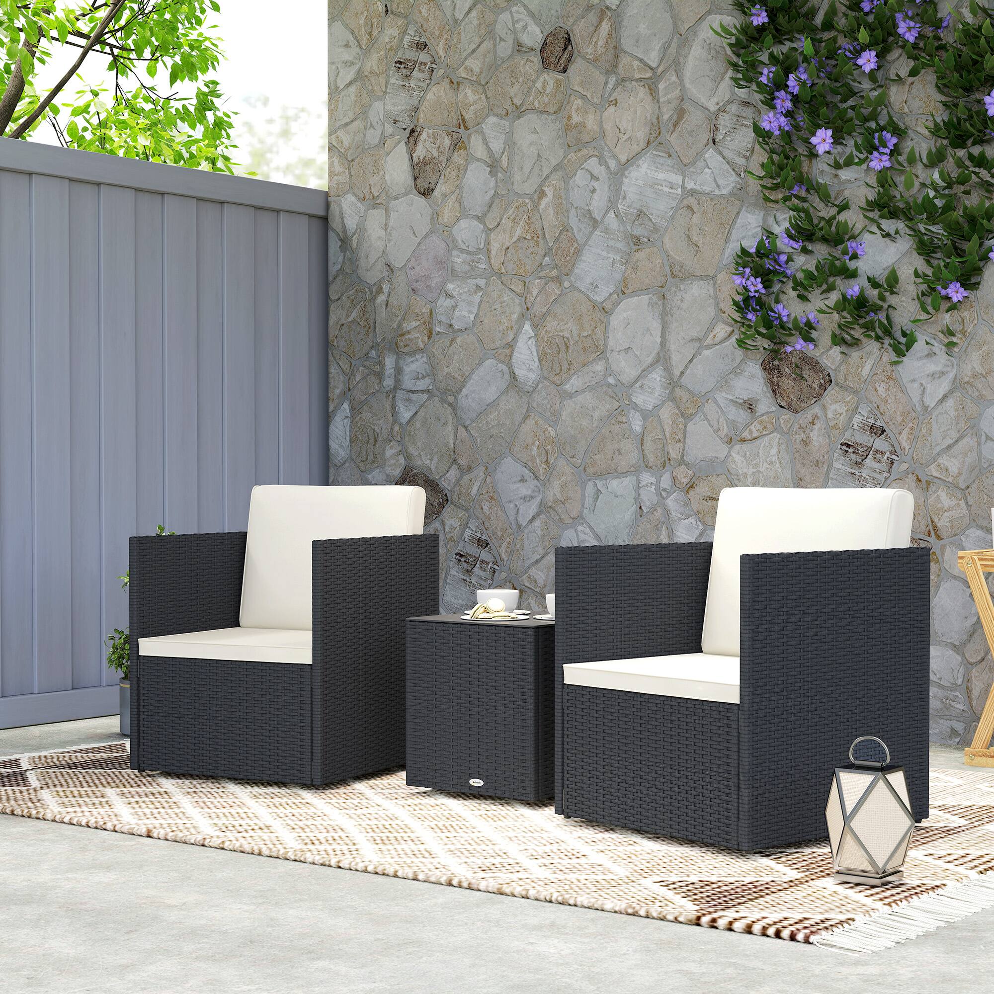 Alt View 8. Outsunny - 3 Piece Patio Furniture Set, Folding Outdoor Wicker Bistro Set with Washable Cushions, Adjustable Feet - Black.