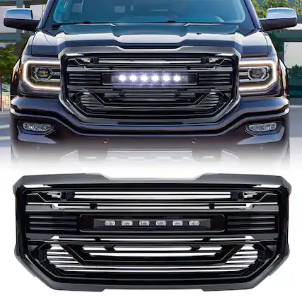 Front. AMERICAN MODIFIED - AMERICAN MODIFIED Armor Grille for 2016 to 2018 GMC Sierra 1500, Glossy Black - Glossy Black.