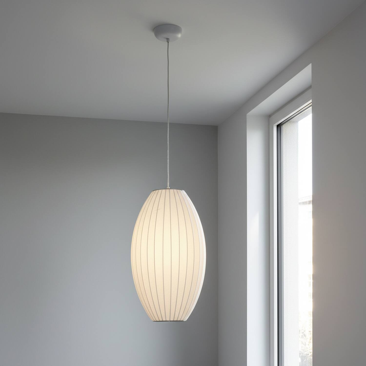 Angle. Umeiluce - 1 Light Modern Pendant Light Elegant Silk Oval Shade Light Dimmable Big - White.