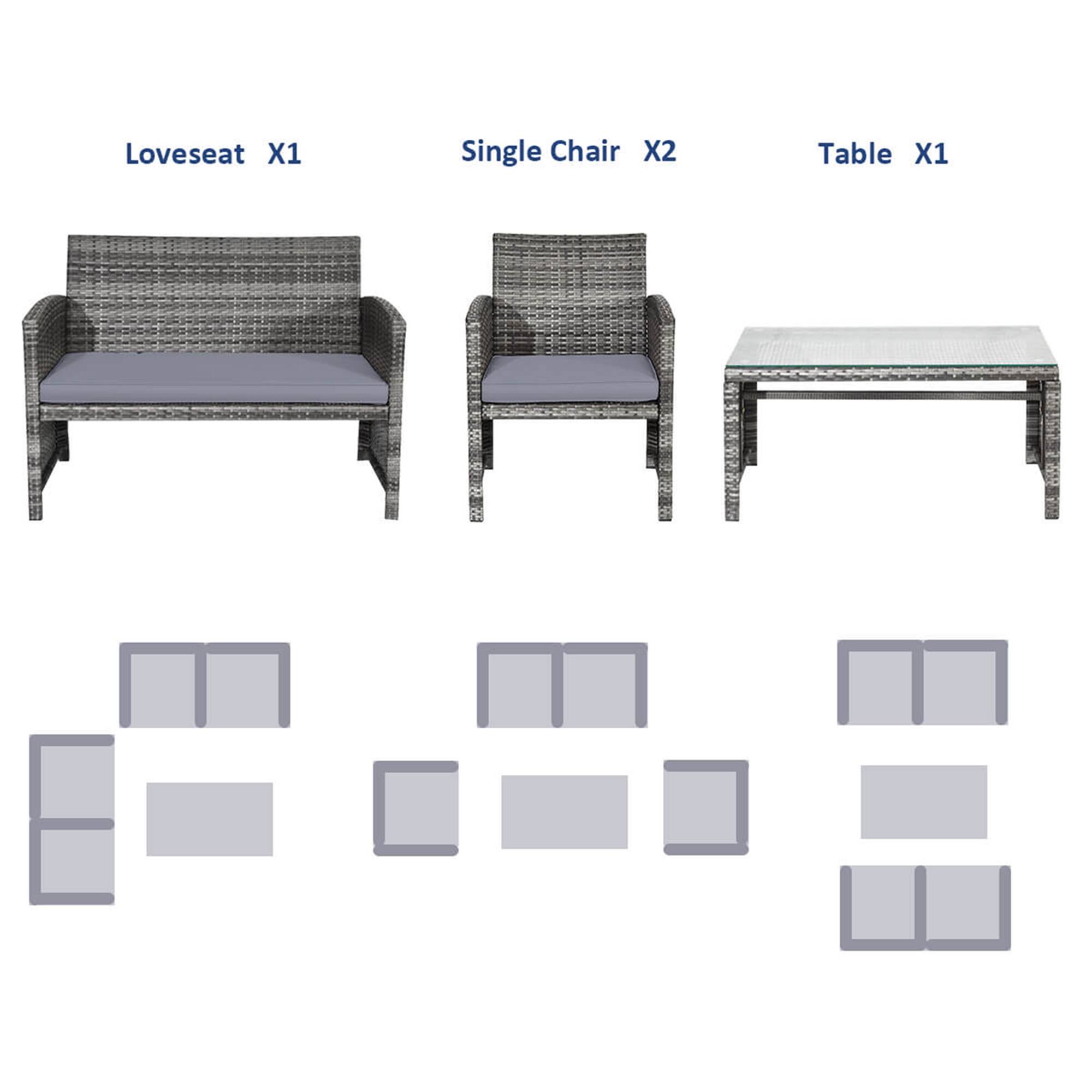 Loveseat X1, Single Chair X2, Table X1