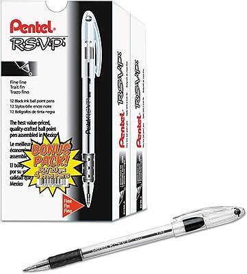 Pentel - R.S.V.P. Ballpoint Stick Pens, Fine Point with Clear Barrel, 24/Pack - Black Ink
