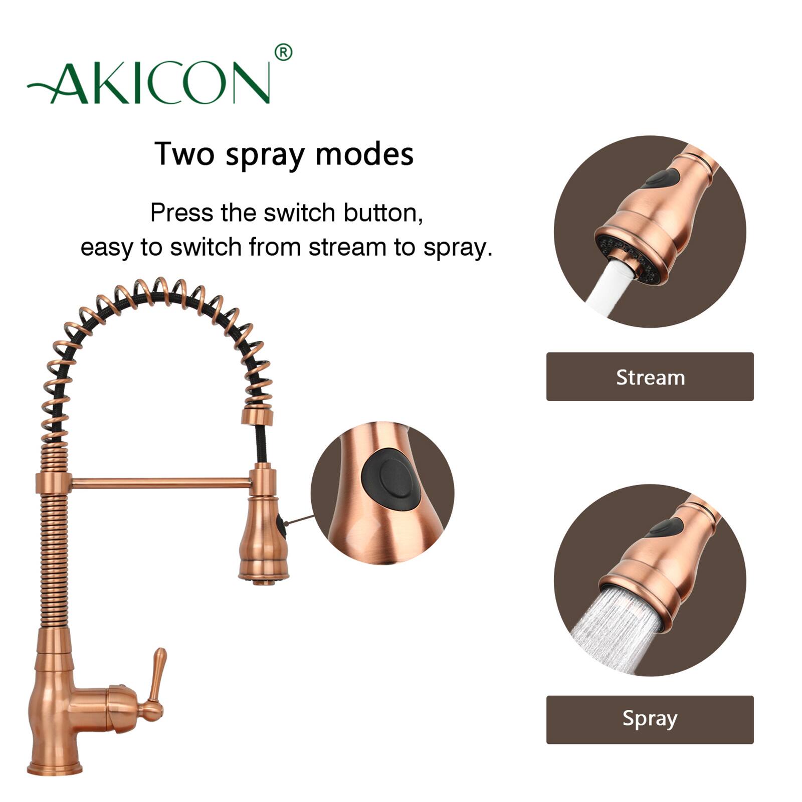 AKICON®

Two spray modes

Press the switch button, easy to switch from stream to spray.

Stream

Spray