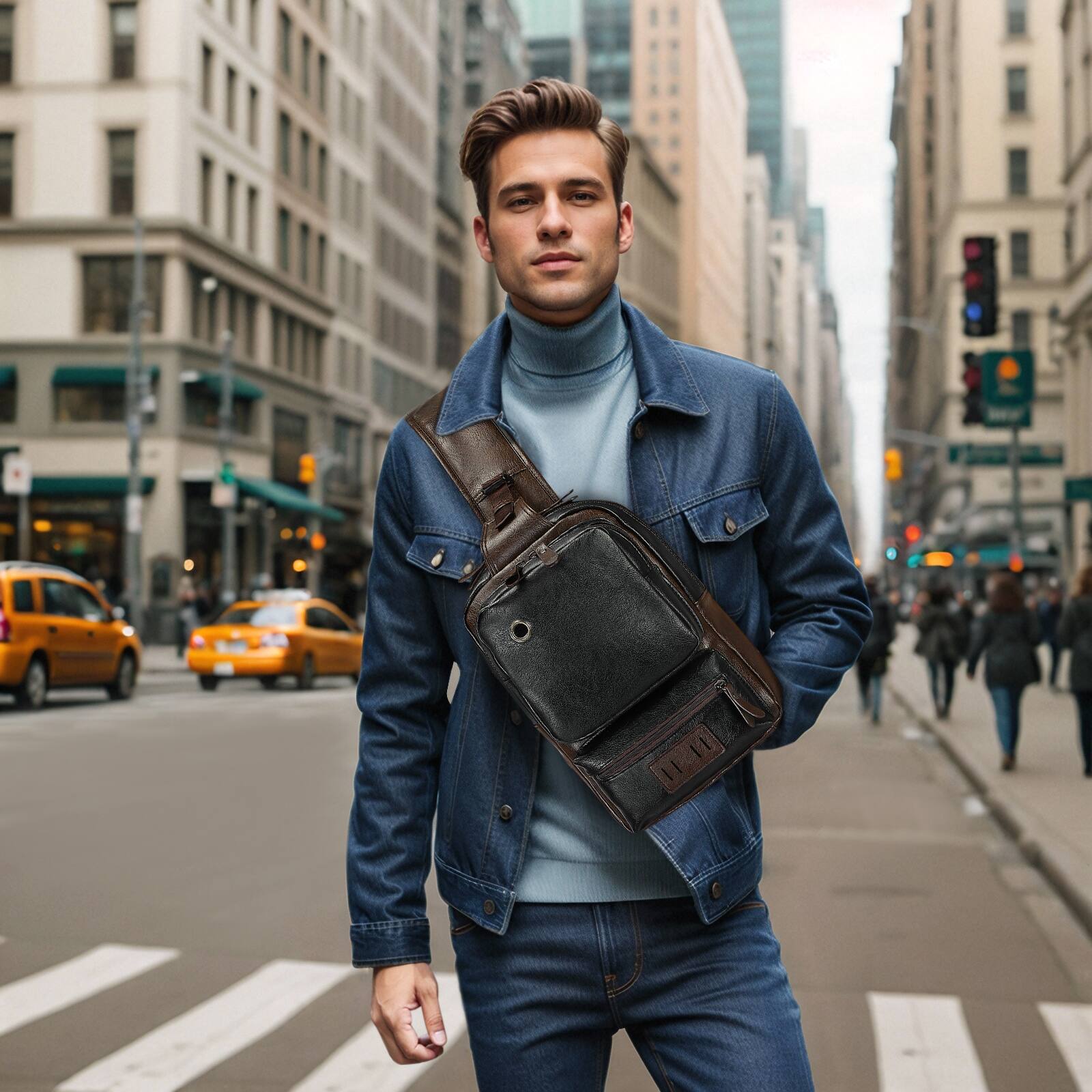 Alt View 6. Unique Bargains - Vintage PU Leather Sling Backpack for Men Women Crossbody Bag Compact Backpack for Travel Daily Use and Gift - Black.