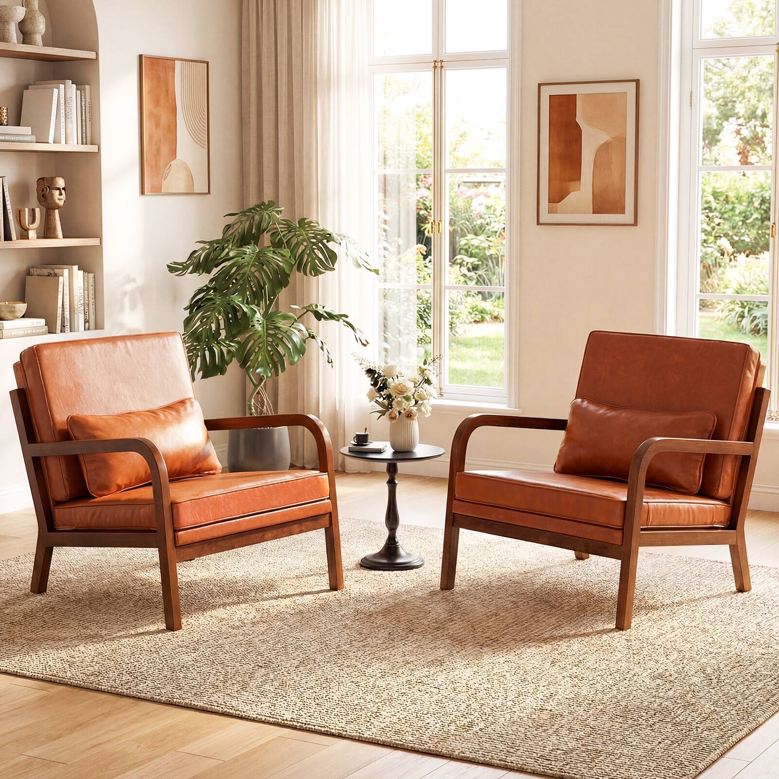 Alt View 1. Gymax - Gymax 2PCS Faux Leather Upholstered Armchair w/ Lumbar Pillow Removable Back Brown - Brown.