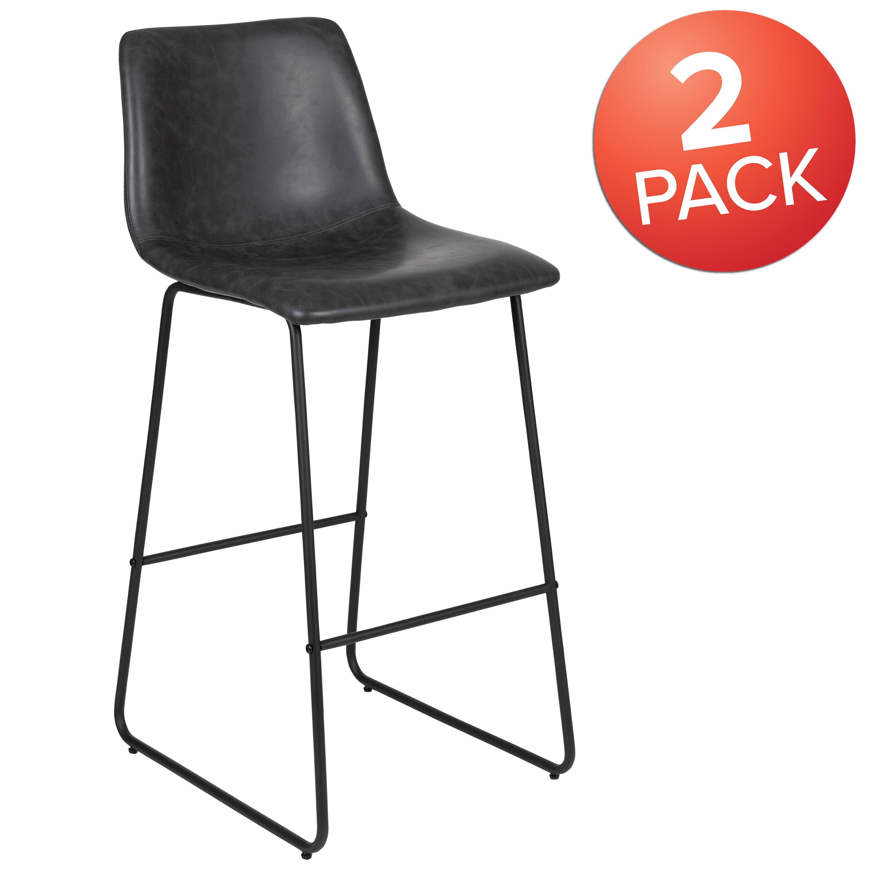 Alt View 2. Emma + Oliver - Set of 2 Kitchen Bar Height Stool - 30 Inch LeatherSoft Barstool - Gray.