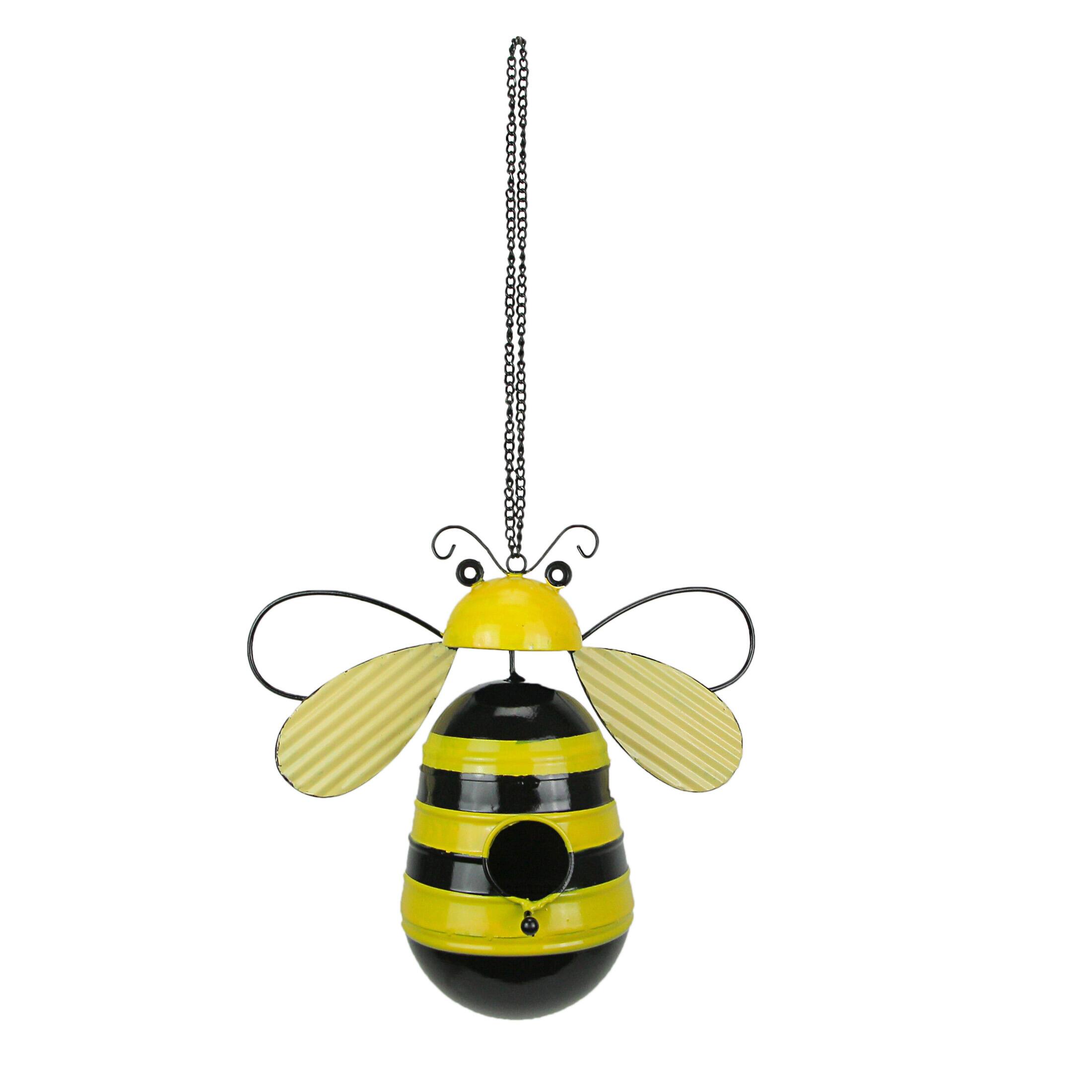 Front. Special T Imports - Metal Bumble Bee Decorative Novelty Hanging Birdhouse Home Garden Patio Decor - Yellow.