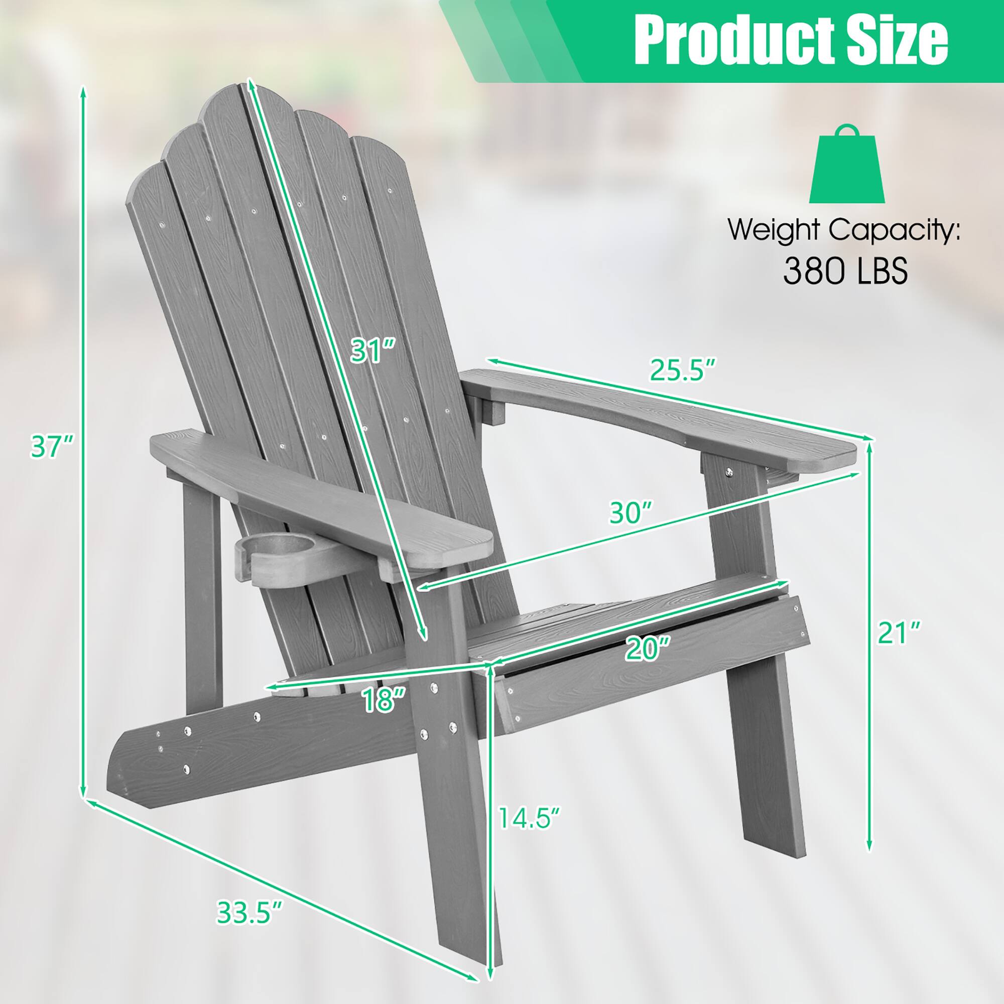 Product Size Weight Capacity: 380 LBS  
31" 25.5" 37" 30" 18" 20" 21" 14.5" 33.5"