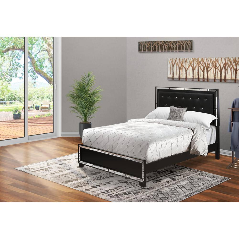 Alt View 4. East West Furniture - NE11-Q00000 Nella Platform Bed Frame with Button Tufted Headboard - Black Leather Headboard and Black Legs - Queen Size - Black.