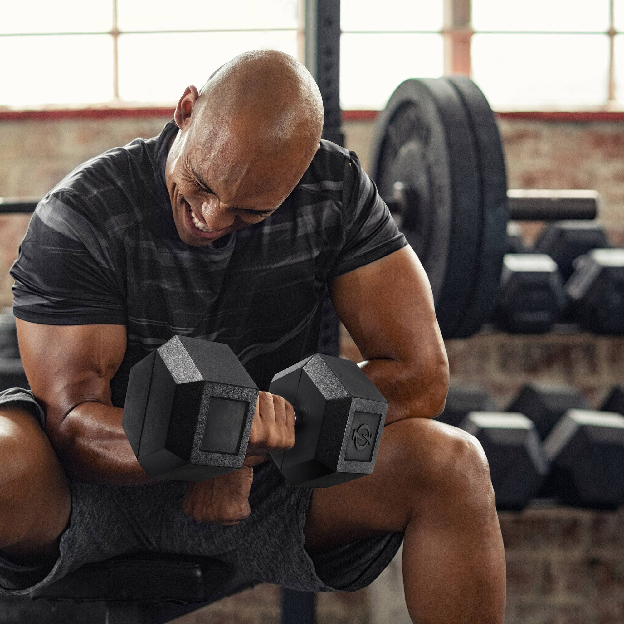 Alt View 4. Philosophy Gym - Rubber Coated Hex Dumbbell - Cast Iron Hand Weights - 25-lbto 50 Pound - Black.