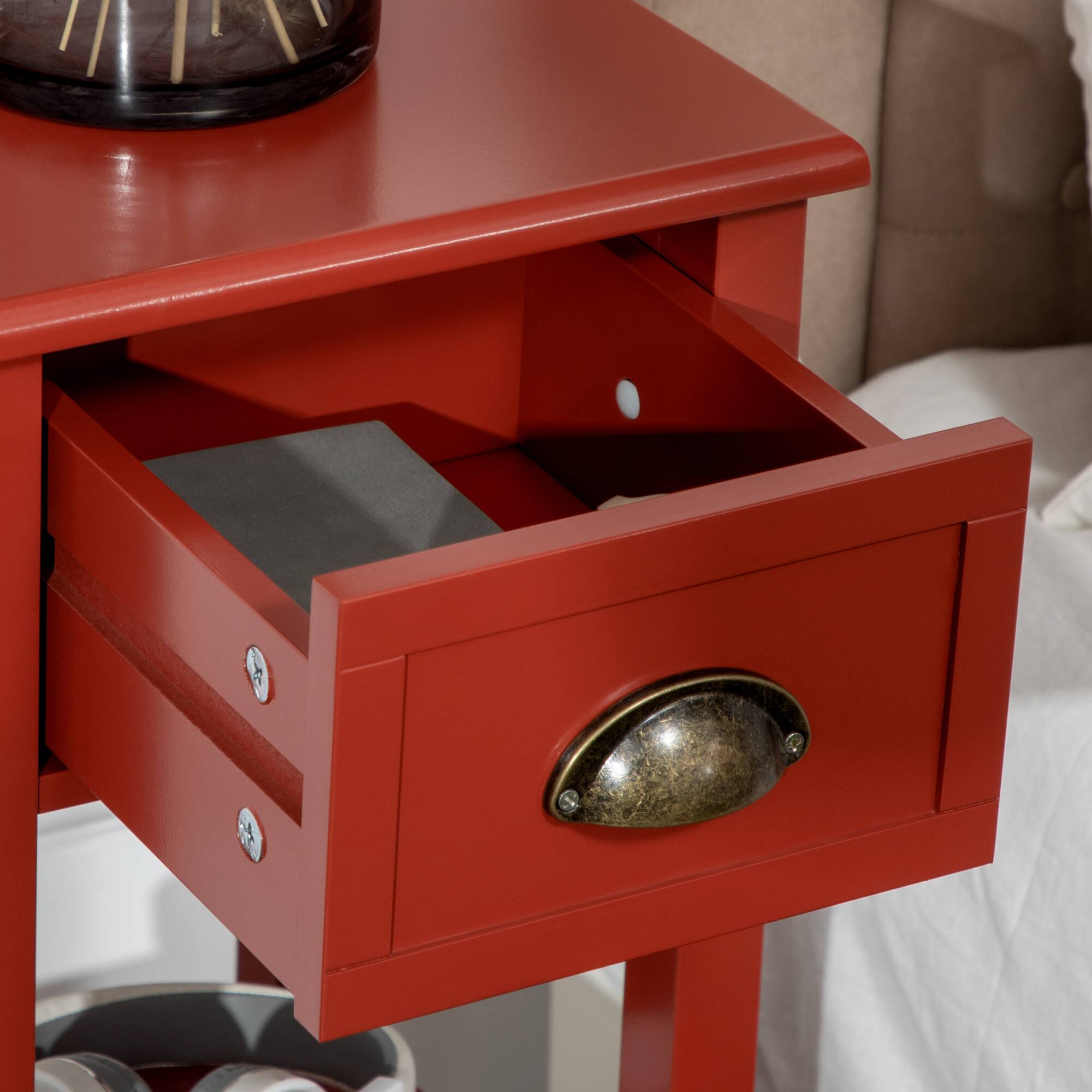 Alt View 7. Homcom - 2-Tier Side Table w/ Drawer & Bottom Shelf, Narrow End Table for Living Room - Red.
